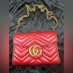 SOLD Authentic Gucci Marmont Double G Wallet On Chain Red